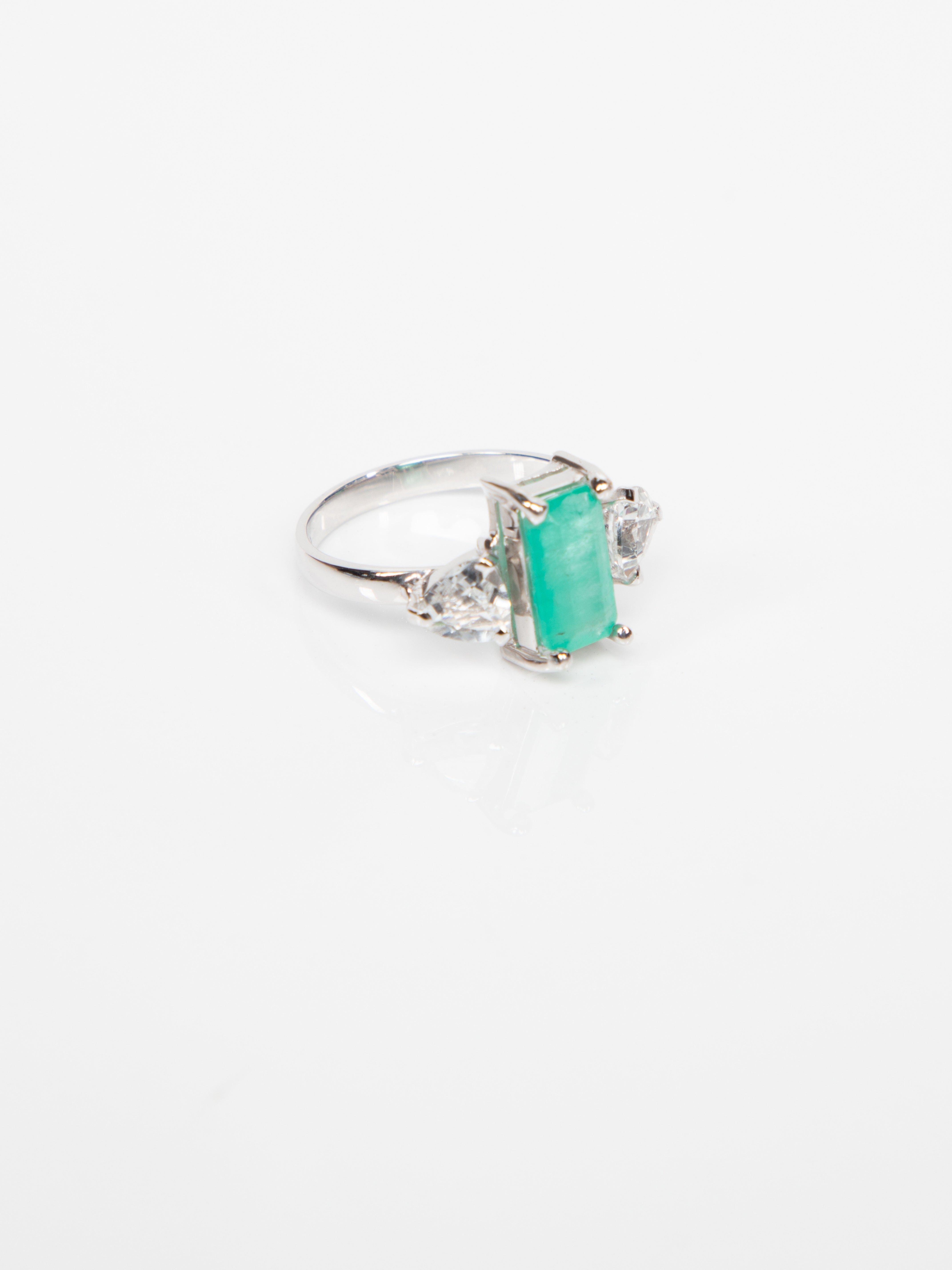 White gold square emerald ring