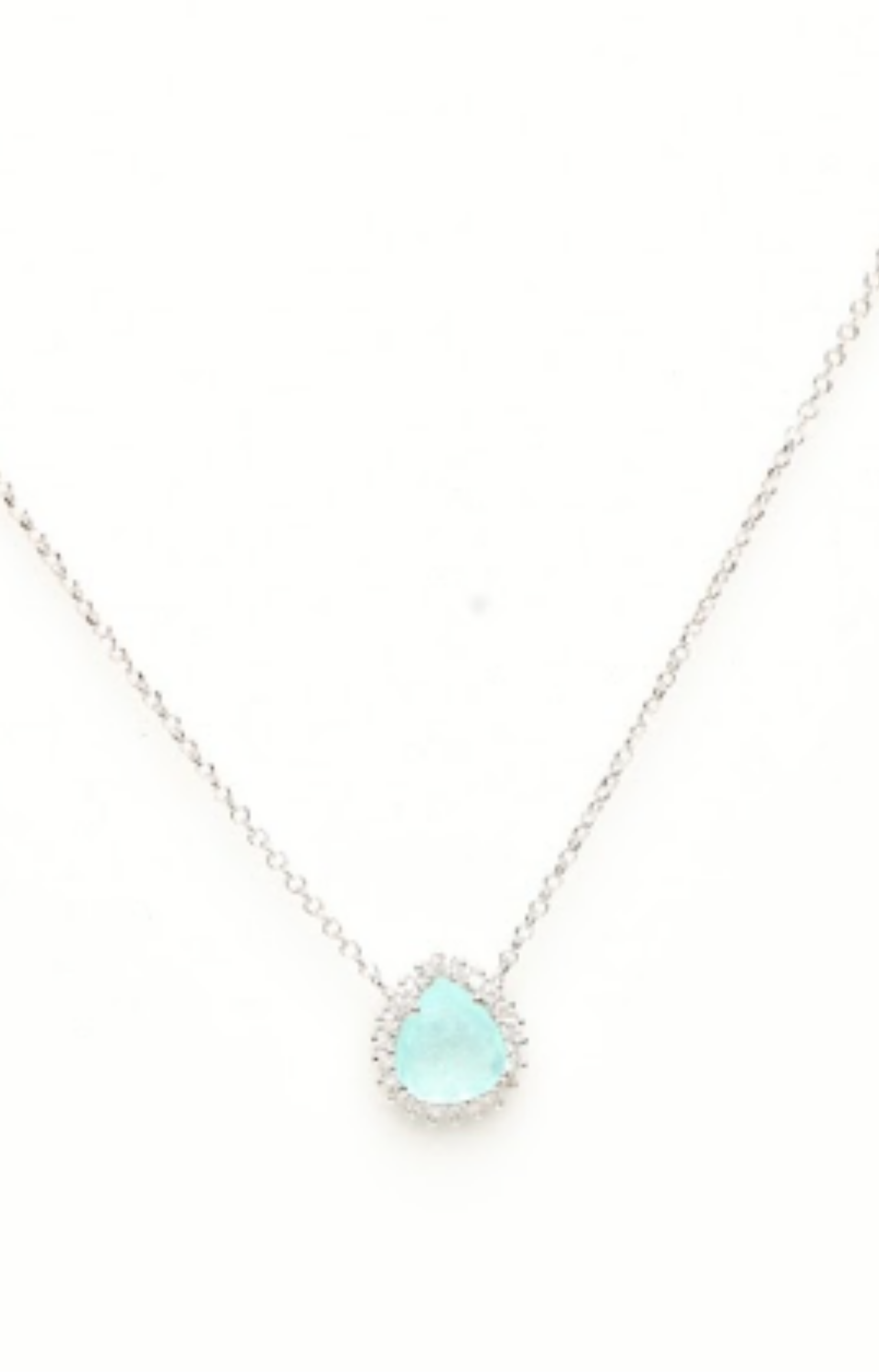 Colar Gota Turmalina ParaĆba e Diamantes Ouro Branco 18k
