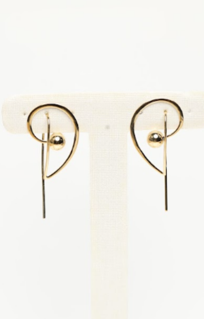 18k Yellow Gold Sculptural Sphere & Wire Drop Earrings