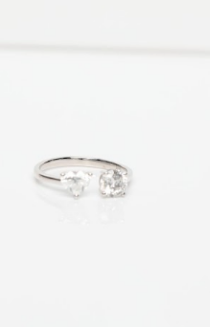 18k White Gold Open Ring with Two Diamonds