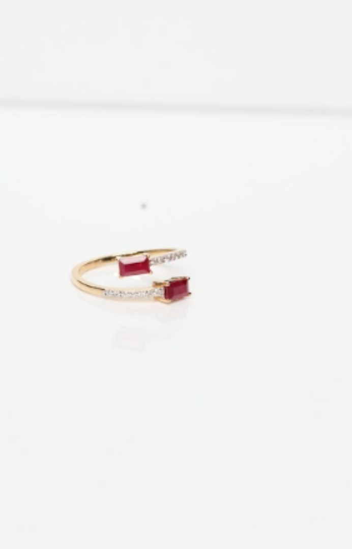 18k Yellow Gold Open Ruby Ring with Diamond Accents