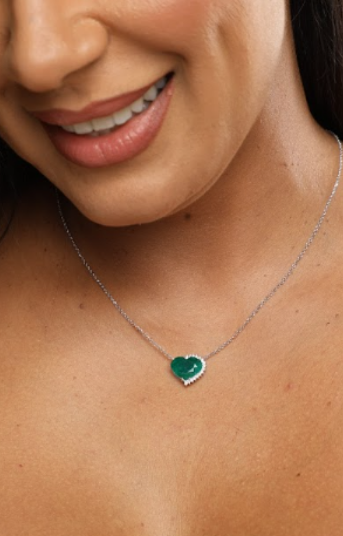 Colombian Emerald heart necklace