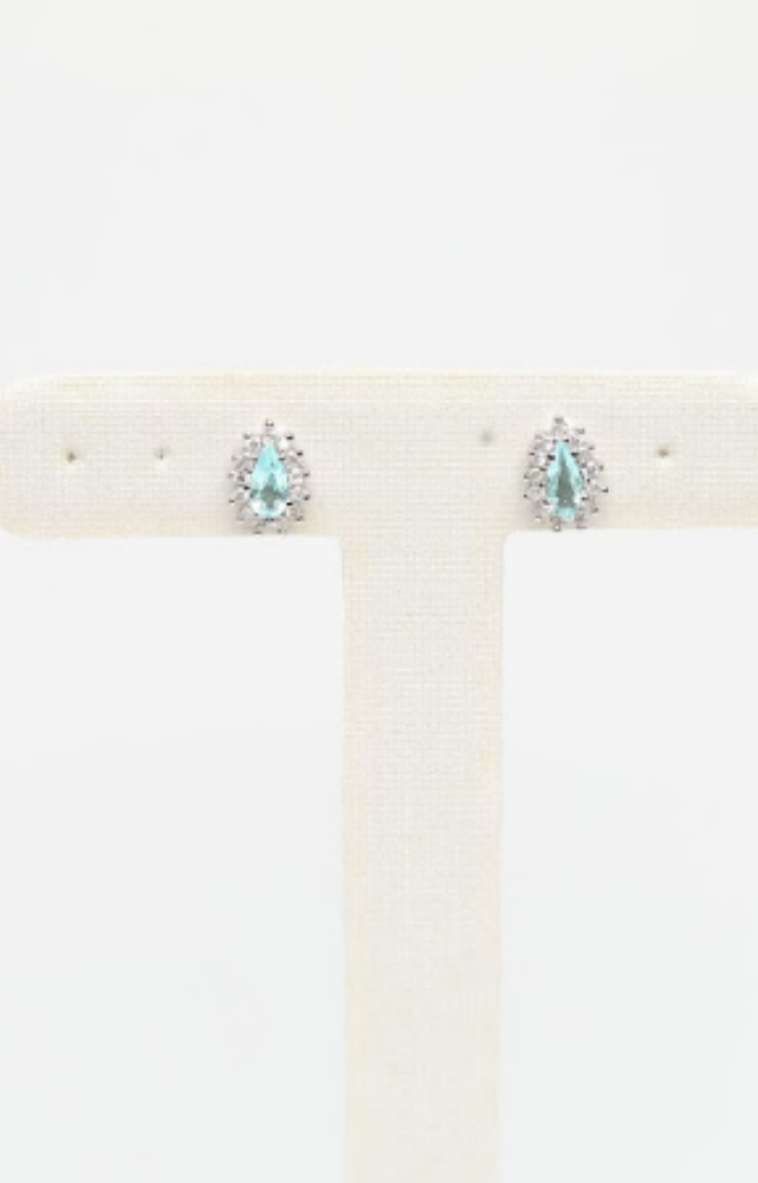 18k White Gold Tourmaline Paraiba & Diamond  Earrings