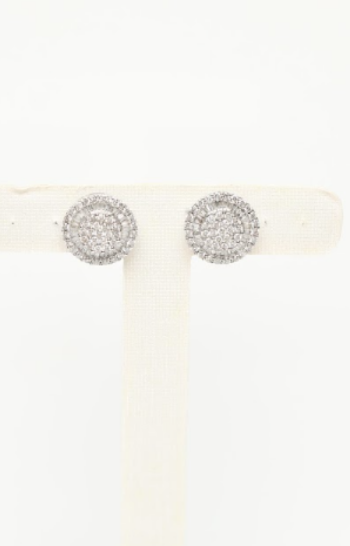 18k White gold cz cluster pizza earrings