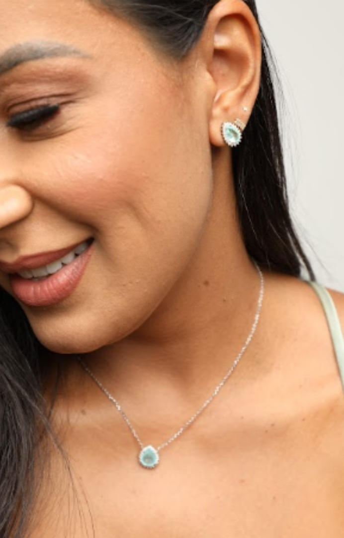 18k White Gold Tourmaline Paraiba & Diamond  Earrings