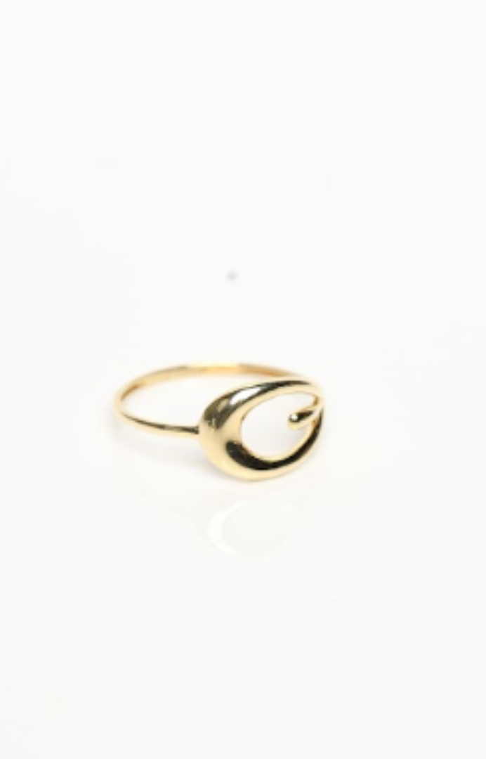 18K Yellow Gold Sculptural Open Curve Ring